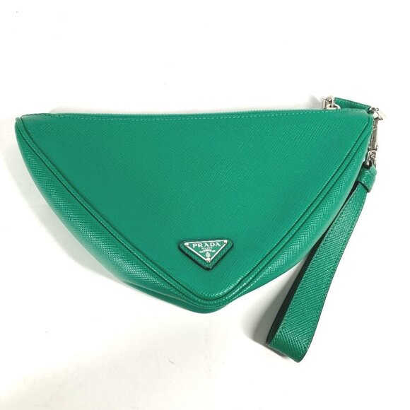 PRADA 2NE054 Embossed triangle logo plate Bag pouch with strap Clutch bag - Picture 3 of 16
